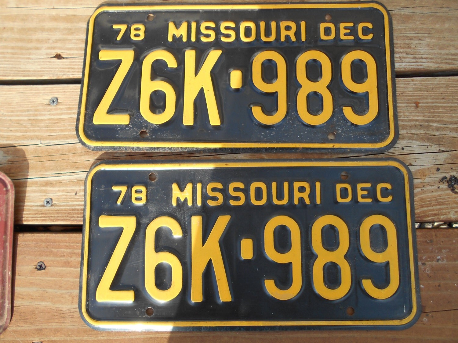 Missouri license plate Vintage SET Dec 1978 Adair County MO