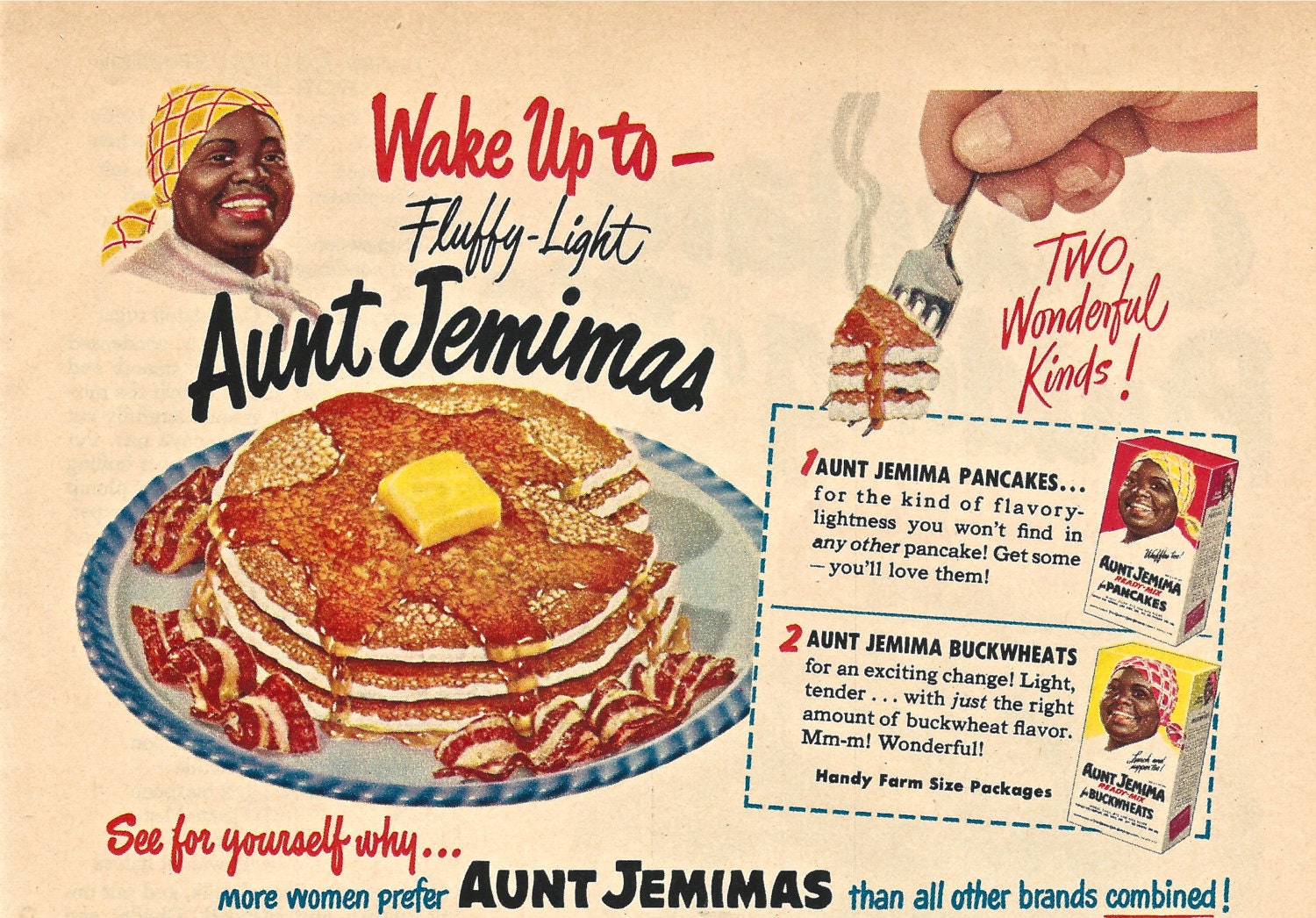 1950s Vintage Aunt Jemima Pancakes Ad Original Magazine Print