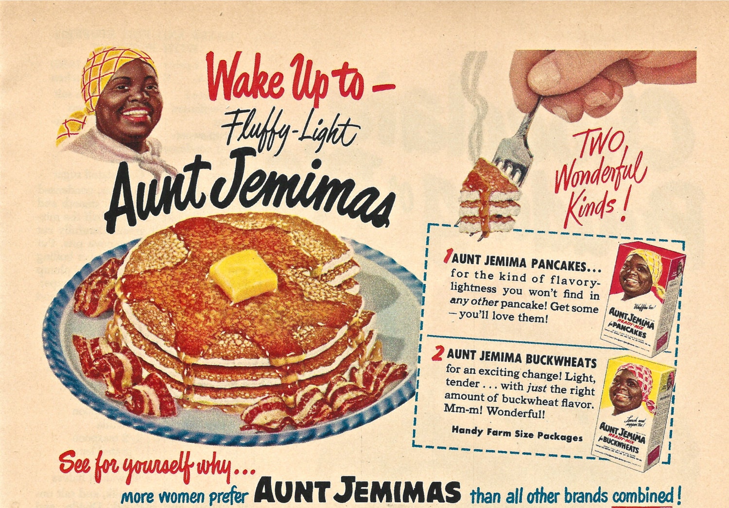 1950s Vintage AUNT JEMIMA PANCAKES Ad Original Magazine Print