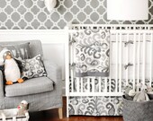 Gray Ikat Unisex Crib Bedding | Urban Ikat in Gray Baby Bedding