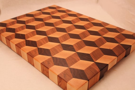 3D End Grain Wood Cutting Board Tumbling Block Pattern ...