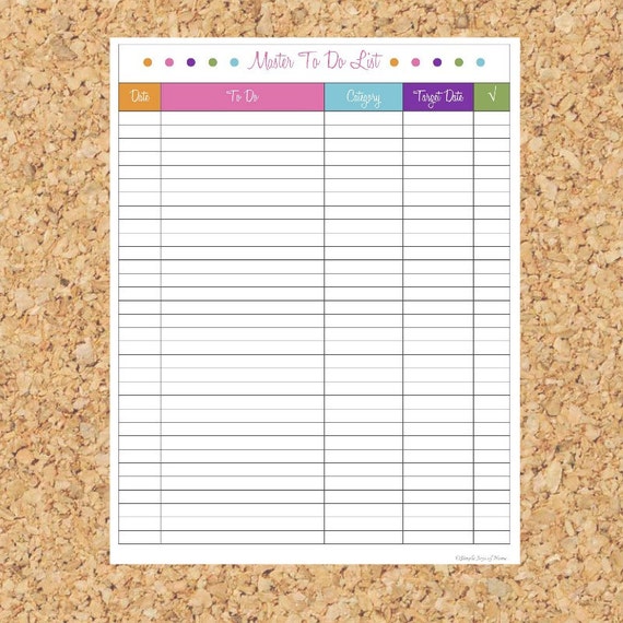 Items similar to Master To Do List Printable PDF Instant Download