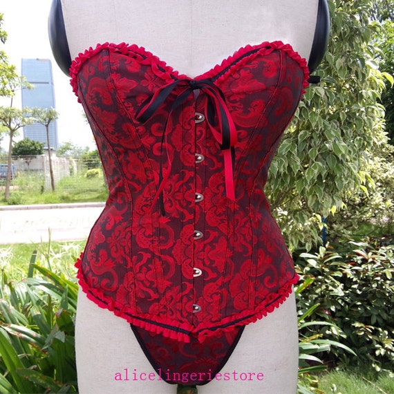 Sexy Ladies Dark Red Corset Bustier Top by Alicelingeriestore