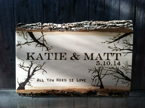 Wood Burned Wedding Anniversary Gift by OCRusticCustoms on 