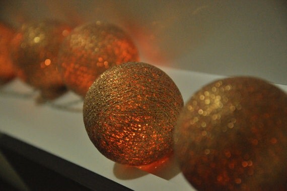 Items similar to 20 Gold Cotton Ball String Lights for Party Wedding and Decorations on Etsy