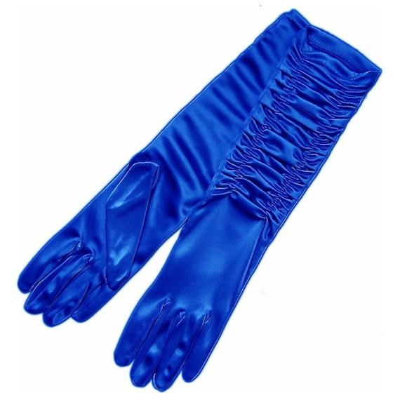 Royal/Cobalt BLUE SATIN GLOVES elbow length pleated/ruched