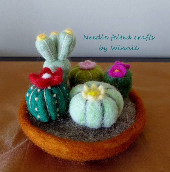 Needle felted pin cushion cactus arrangement