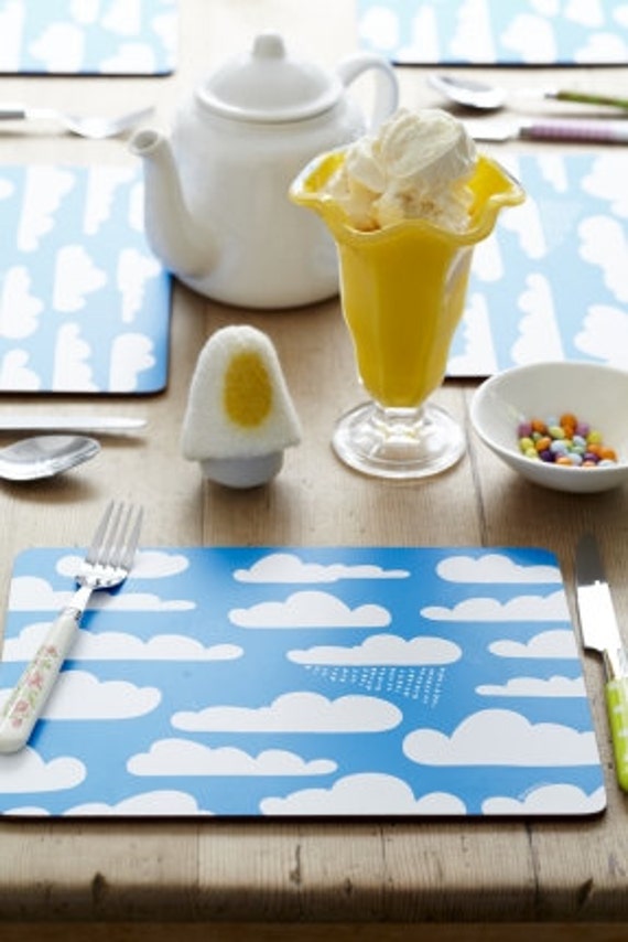 Cloud design cork backed placemat set of 6