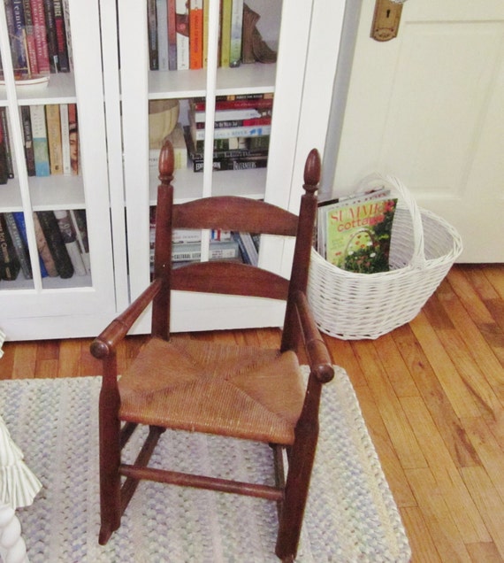 Items similar to Antique Woven Rush Seat Child's Rocking Chair Shaker