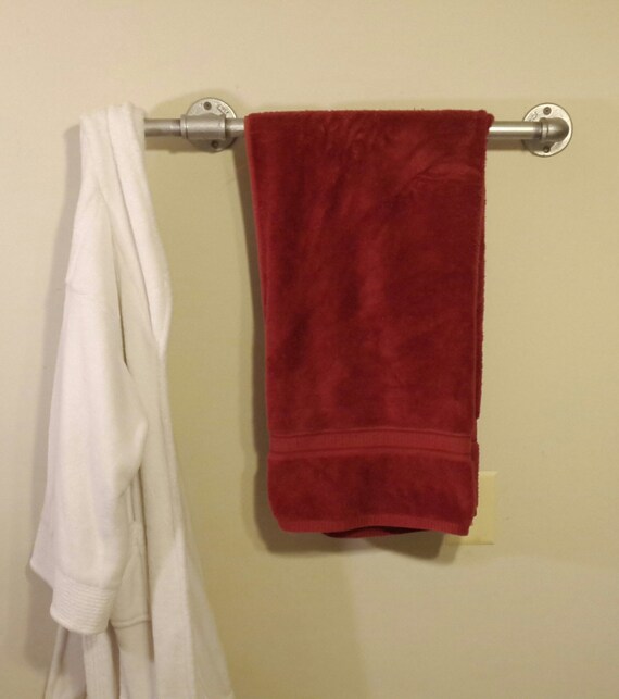 Galvanized steel towel rack reclaimed pipe by SheltonWoodworks