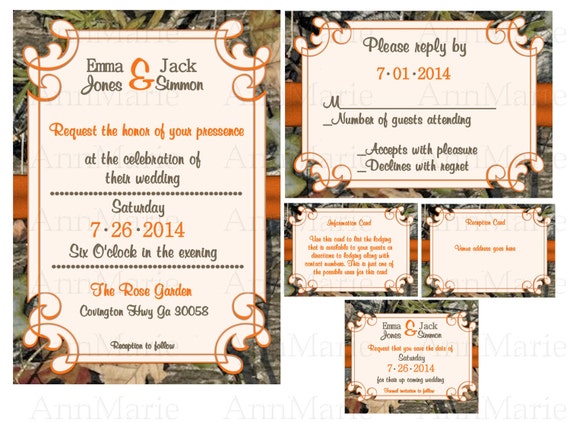 Items Similar To Mossy Oak Wedding Invitation Set Camo Wedding Invitation Template Orange With Camouflage Wedding Invitations Templates