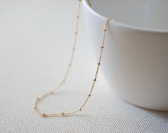 14k Gold Filled Beaded Necklace, Gold Choker Necklace, Gold Satellite Chain, Dew Drops Necklace, Minimalist Necklace,gold beaded chain