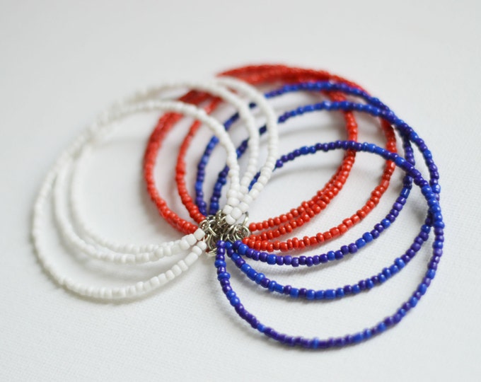 SALE! Bead bracelet, Red and White and Blue