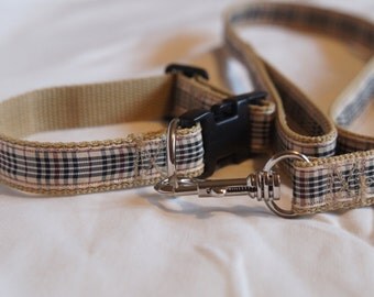 Matching collar & lead set - Blackberry check - Fleece lined collar