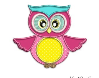Pink Owl applique design - Cute embroidery machine pattern Instant download fire by NestGiftCo - 031