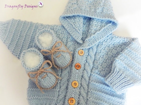 Baby Hoodie Cardigan and Booties Desert boot by DragonflyDownloads