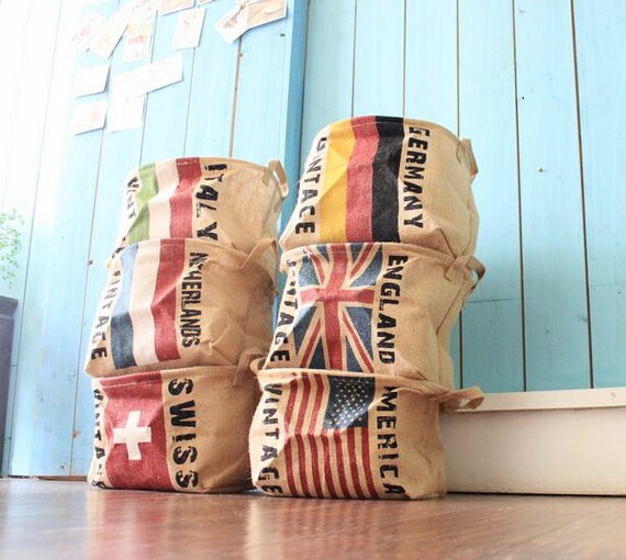 Linen Storage Basket Recycle Laundry Basket Country by GeeOneDecor