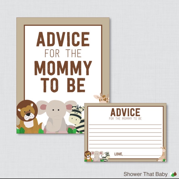 Advice for Mommy to Be Cards and Sign Safari by ShowerThatBaby