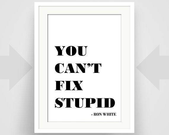You Can't Fix Stupid, Ron White Quote, Humor, Funny, Writer Gift, Art Print, Art Poster, Black and White, Graphic Design, Dorm Art, Archival