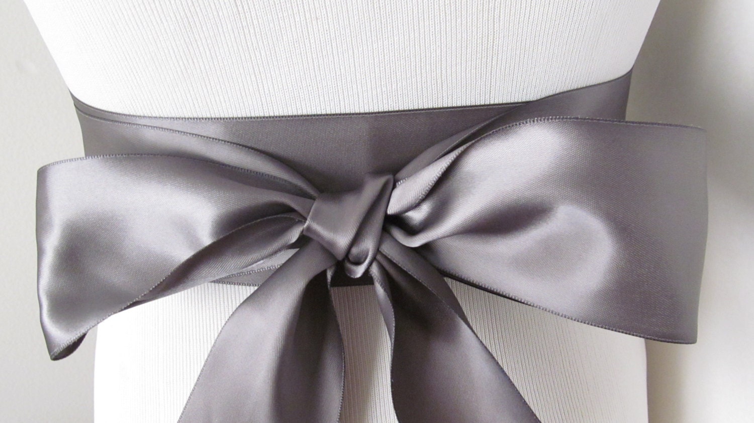Pewter Ribbon Sash / Double Faced Ribbon Sash / Bridal Sash