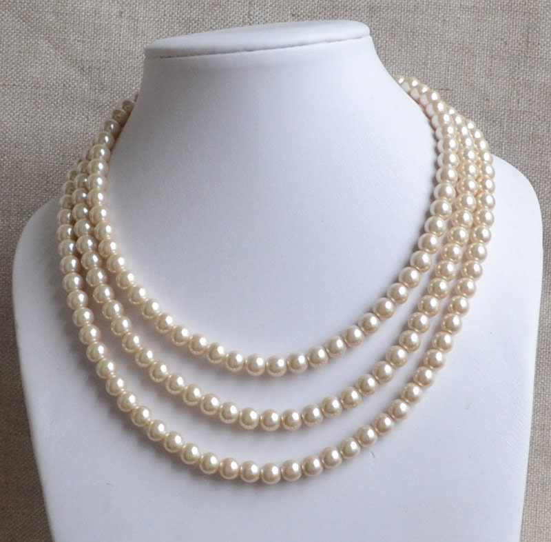 champagne pearl necklace3-rows pearl necklaceswedding