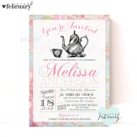 Adult Birthday Tea Party Invitation Vintage Floral