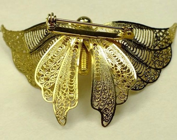 Storewide 25% Off SALE Beautiful & Enchanting Butterfly Brooch in Gold-tone featuring intricate open work dimensional design.