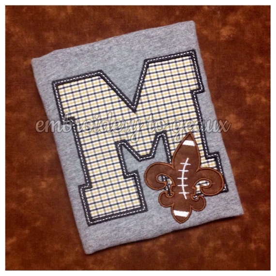 Fleur de Football Alphabet Applique T-Shirt or Onesie only available on a white tshirt or onesie