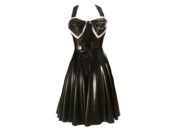 Bespoke Latex Swing Circle Dress with Large Bow 1950s 1940s Retro Rubber Pinup Fetish Femme FataleMade to Measure in lots of Colours!