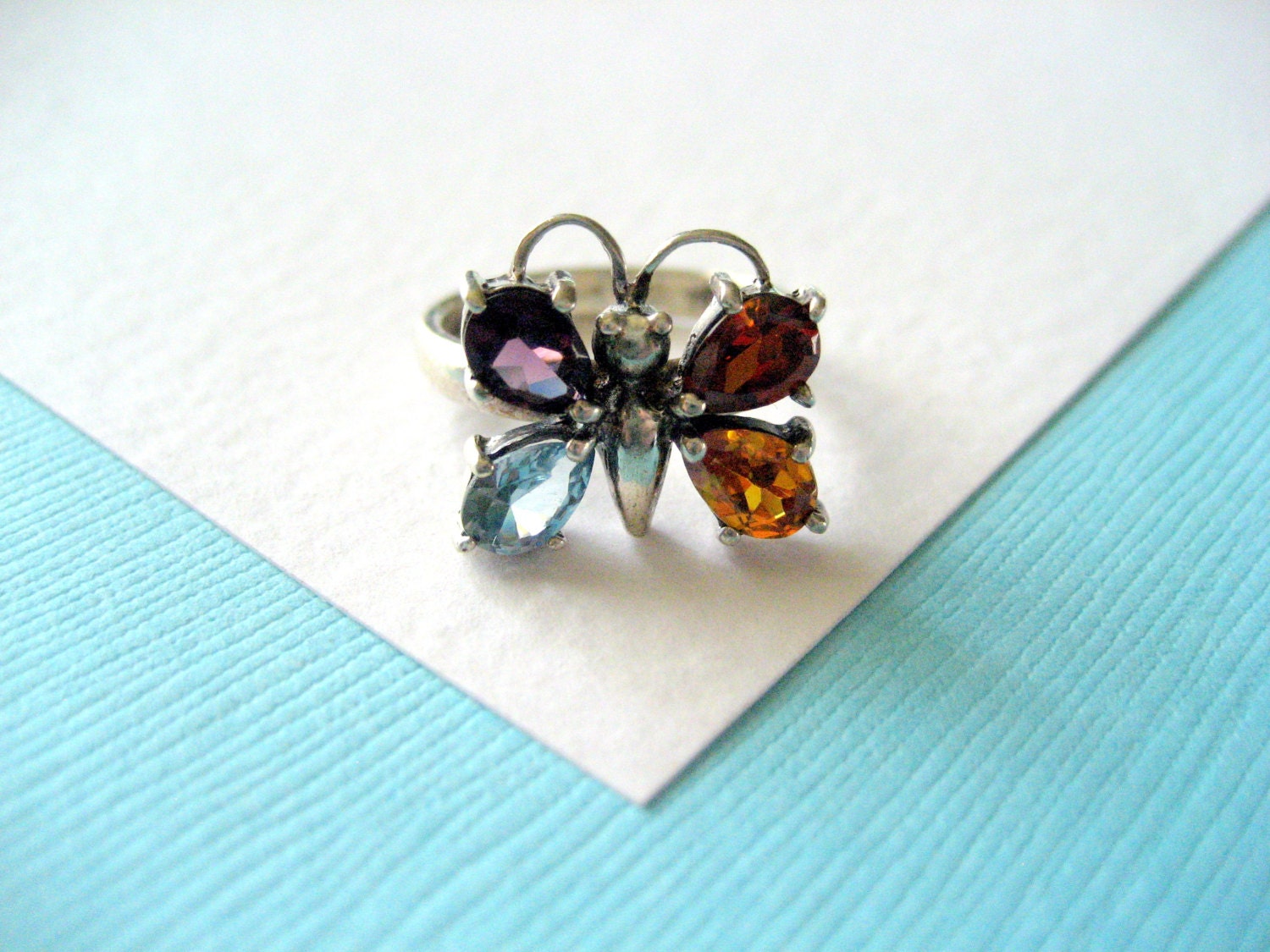 Sterling Silver and Gemstone Butterfly Ring by silverandco on Etsy