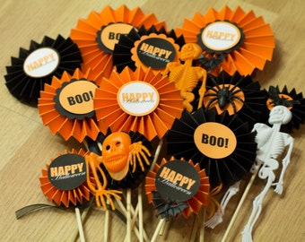 Halloween Paper Rosettes (on sticks) - READY TO SHIP