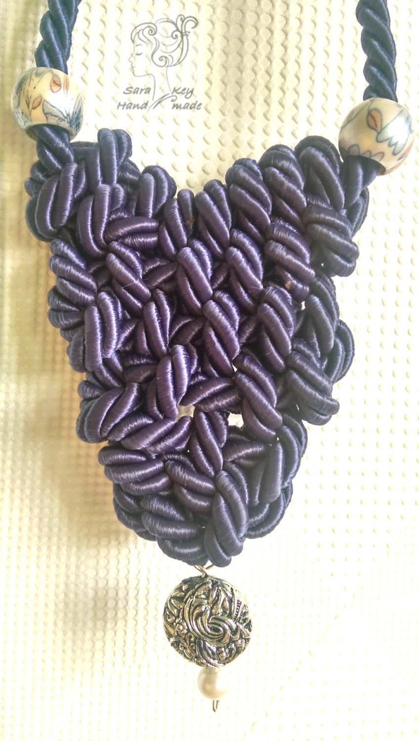 Navy Blue Necklace Rope Cord Necklace Braided by SaraKeyHandmade