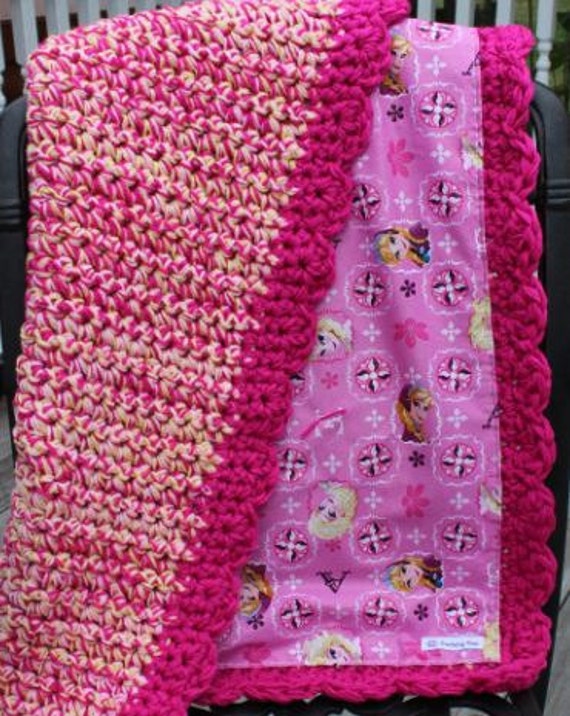 Items similar to Frozen Fabric Lined Crochet Blanket with Elsa and Anna