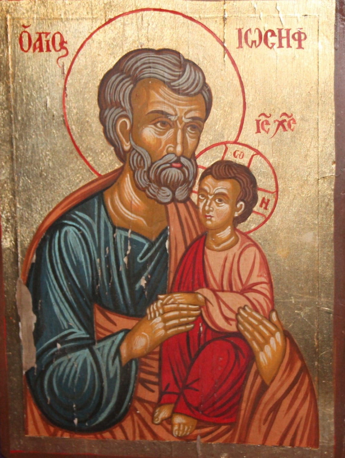 Orthodox Hand painted tempera icon Jesus Christ & Saint Joseph