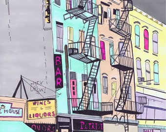 SALE A3 Giclee print of a New York street scene