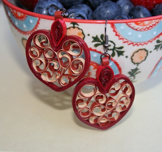 Items similar to Quilled Earrings "Queen of Hearts". Quilled Jewelry on Etsy