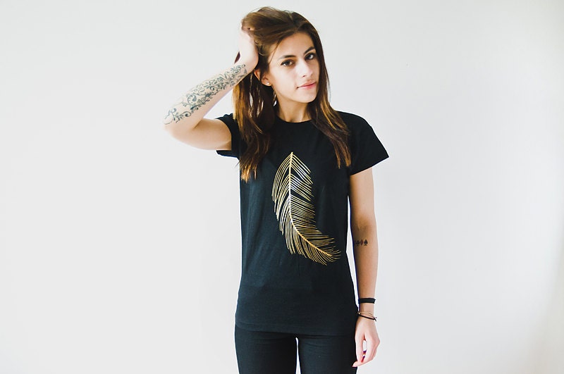 black feather cuff shirt