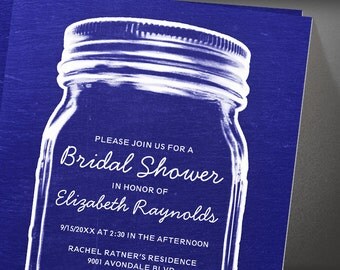Blue Vintage Mason Jar Bridal Shower invites