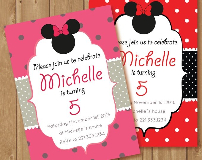 Minnie Birthday invitation. Minnie Mouse inspired invite. Printable.