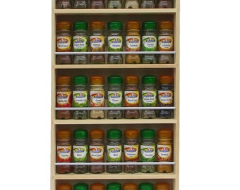 Spice Rack Contemporary Style Solid Pine 5 Shelves, Freestanding or Wall Mounted Wooden Kitchen Storage, 73.5cm Tall x 7cm Deep