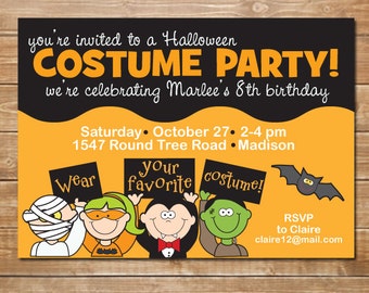 Halloween Party Invitation, Kids Halloween Invite, DIY, Printable, Halloween Favors, Monsters Invite, Mummy, Frankenstein, Digital File