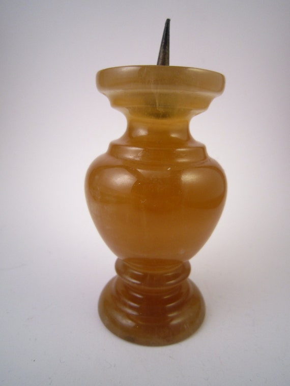 Onyx candle holder vintage yellow onyx Russian hand carved