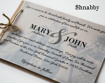 Rustic kraft paper wedding invitation set with vellum overlay, Vintage Wedding, Organic wedding, Eco-Friendly wedding, Marry line invite