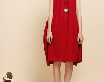 red linen dress maxi dress cotton dress sundress casual dress cotton ...