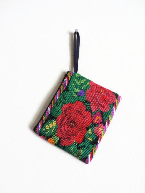 Mexican bag embroidered wristlet coin purse by VivaGuate on Etsy