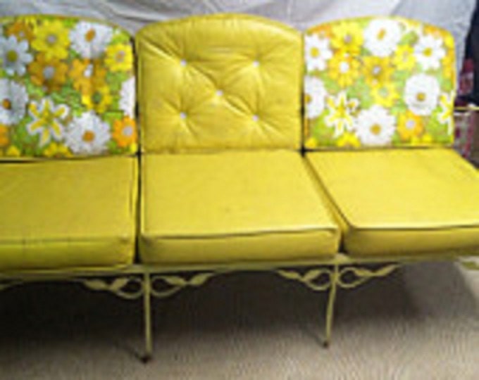 Retro yellow wrought iron garden furniture with original