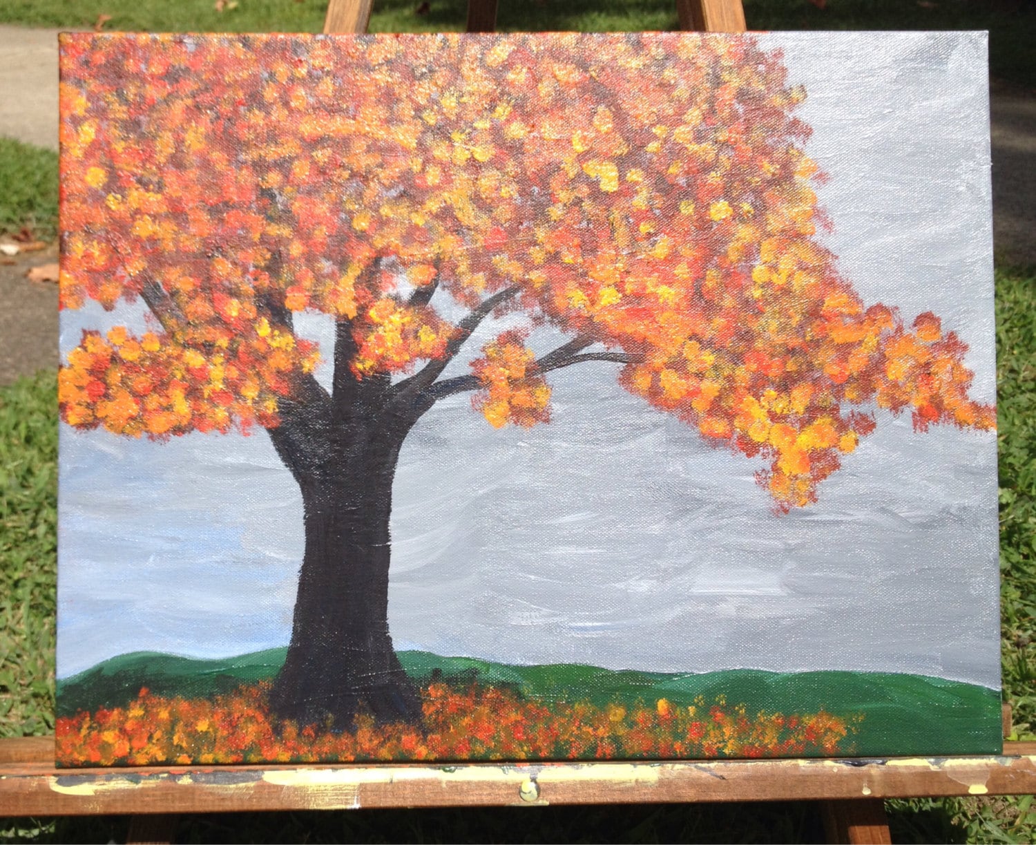 Autumn Oak Tree acrylic paint on 14x18 canvas landscape