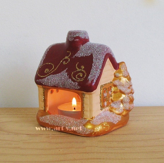 Items similar to Christmas Candle Holder Ceramic House Christmas Tea Light Holder Home