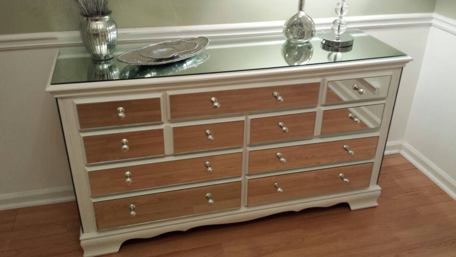 Mirrored Dresser White Elegant 9 drawer shabby by MirroredJewels