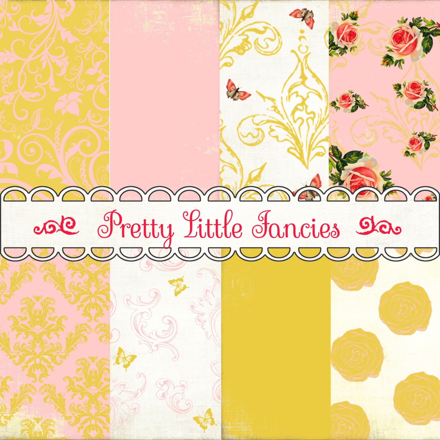 Pink and Mustard Yellow Backgrounds digital paper pack